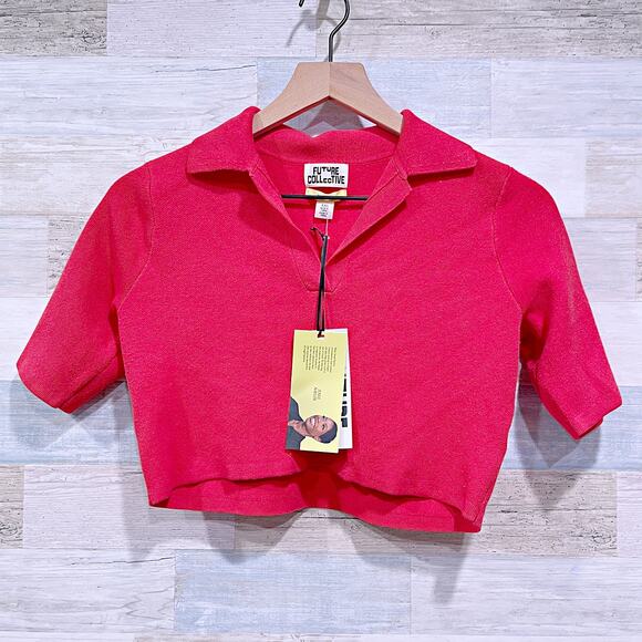 Future Collective x Jenee Naylor Cropped Knit Polo Short Sleeve Red Womens XXS - Picture 1 of 7
